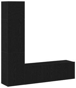 Set di mobili tv da parete 3 pezzi nero rovere in legno ingegnerizzato