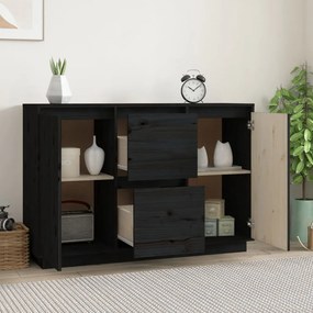 Credenza nera 111x34x75 cm in legno massello di pino