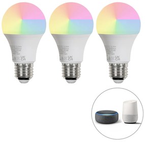 Set di 3 lampadine LED intelligenti E27 A60 opale RGBW 8,5W 806lm 2700K
