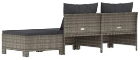 Set Divani da Giardino 3 pz con Cuscini in Polyrattan Grigio