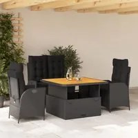 Set da Pranzo da Giardino 4 pz con Cuscini Nero in Polyrattan 3277452