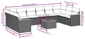 Set Divani da Giardino 11 pz con Cuscini in Polyrattan Nero