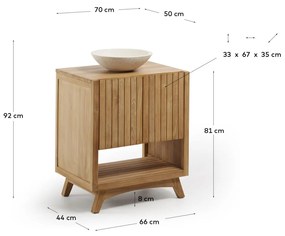 Kave Home - Mobile bagno rettangolare Kuveni in legno massiccio di teca 70 x 80 cm