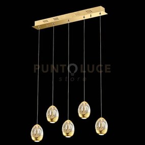Lampada a sospensione golden egg, rettangolare 5 vetri oro, led 24w...