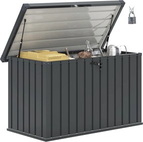 Baule Cassapanca da Esterno 124x66x72 cm da 400L in Acciaio Zincato con Serratura e 2 Chiavi Grigio Scuro...