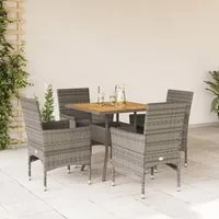 Set Pranzo Giardino 5 pz con Cuscini Grigio Polyrattan Acacia 3278714