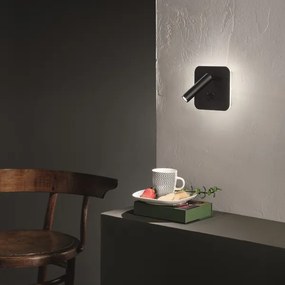 Applique SELLA 13 cm in metallo Nero retroilluminata e spot LED orientabile