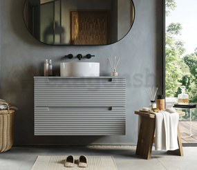 Mobile bagno clear grey 80x45 Mango due cassetti soft close con lavabo tondo da appoggio in ceramica lucida