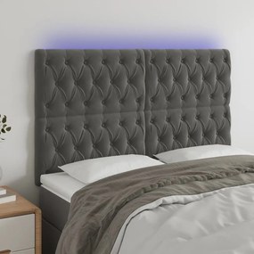 Testiera A Led Grigioscuro 144x7x118/128cm İn Velluto /