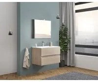 Mobile da Bagno Sospeso 80 cm Moderno 2 Cassetti Lavabo Specchio Rovere Easy