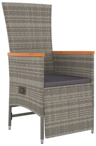 Set da pranzo da giardino 5 pz con cuscini in polyrattan grigio