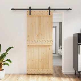 Porta Scorrevole Con Set Hardware 85x210 Cm Legno Massello Pino /