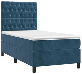 Letto a molle con materasso e led blu scuro 80x200cm in velluto