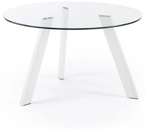 Kave Home - Tavolo rotondo Carib in vetro e gambe in acciaio finitura bianca Ã˜ 130 cm