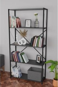 Libreria 5 Ripiani Stile Industrial 88x34x180 Jacob Antracite