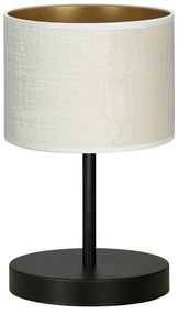 Lampada Da Tavolo 1 Luce Ganesha In Acciaio Nero E Paralume In Tessuto Beige