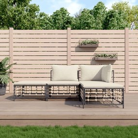 Set divani da giardino 4 pz con cuscini antracite in polyrattan