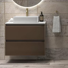 Mobile bagno sospeso 80 cm con due cassetti e piano bianco solid surface TOD-80SS - KAMALU