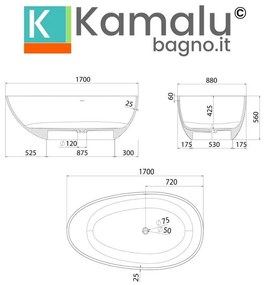 Kamalu - vasca da bagno solid surface centro stanza bianco opaco | kc1700