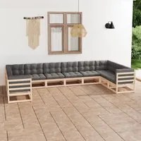 Set Divani da Giardino 10 pz con Cuscini Legno Massello di Pino cod mxl 54067