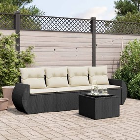 Set divani da giardino 5 pz con cuscini in polyrattan nero