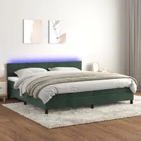 Letto a Molle con Materasso e LED Verde Scuro 200x200cm Velluto 3134486