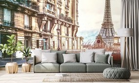 Carta da parati autoadesiva – Vista della Torre Eiffel dalla strada di Parigi
