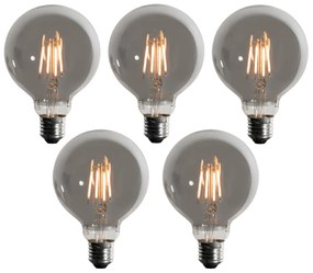 Set di 5 Lampadina LED dimmerabile a 3 livelli E27 vetro fumé G95 4W 450lm 1900K