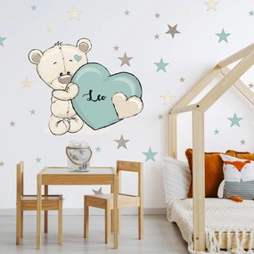 Orsetto grigio turchese con stelle e nome - adesivi da parete | Inspio