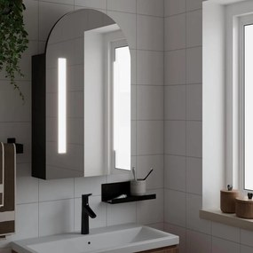 Armadietto bagno con specchio e led ad arco nero 42x13x70 cm