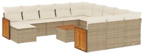 Set divano da giardino 13 pz con cuscini beige in polyrattan