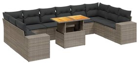 Set divani da giardino 11 pz con cuscini in polyrattan grigio