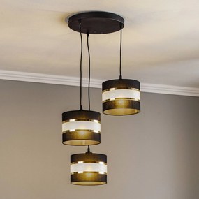 HELAM Lampada a sospensione Helen rotonda nero-oro 3 luci