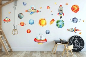 Adesivo da parete colorato per bambini con disegni dello spazio 100 x 200 cm