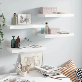 Scaffali A Parete 4 Pz Bianco Lucido 50x23x3,8 Cm İn Mdf /