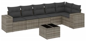 Set divani da giardino 7 pz con cuscini grigio in polyrattan