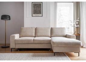 Divano letto angolare in velluto a coste beige (angolo destro) Lofty Lilly - Miuform