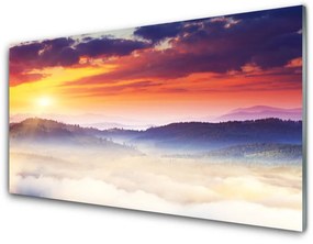 Quadro in vetro Paesaggio del sole di montagna 100x50 cm