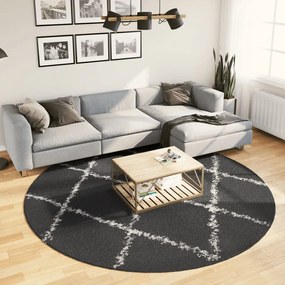 Tappeto Shaggy Pamplona A Pelo Lungo Nero E Crema Ø 240 Cm /