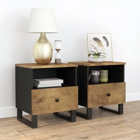 Comodini 2pz İn Legno Massello Di Mango E Legno Multistrato /