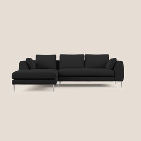Plano divano moderno angolare con penisola in microfibra smacchiabile T11 nero 272 cm Destro
