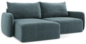 Divano angolare turchese allungabile/con contenitore (con penisola a sinistra) Kalena – Makamii