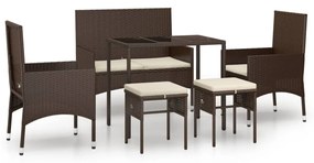 Set mobili da giardino 6pz con cuscini in polyrattan marrone