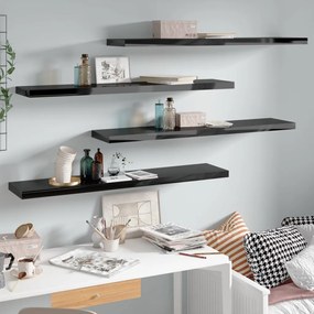 Scaffali A Parete 4 Pz Nero Lucido 120x23,5x3,8 Cm İn Mdf /