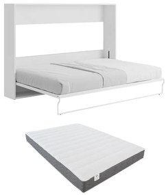 Letto a scomparsa con apertura orizzontale manuale 140 x 200 cm Bianco + Materasso - MALINA II