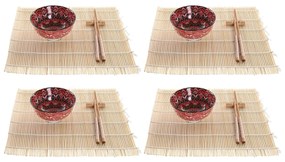 Set per Sushi DKD Home Decor Fucsia Bambù Mandala Gres Orientale (16 Pezzi)