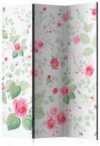 Paravento design Piaceri Rosa - romantici fiori rosa con foglie su sfondo chiaro