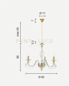 Lampadario 1306 3 luci bianco e cromo attacco e14 d.62cm