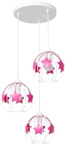 Lampadario a sospensione per bambini STARS 3xE27/15W/230V rosa/bianco