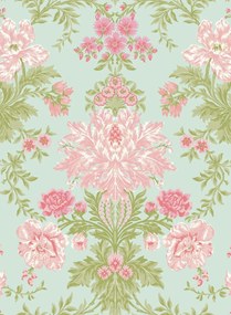 Cole & Son Carta da parati Poppies - Soft Pink/ Blush and Soft Green on Mint